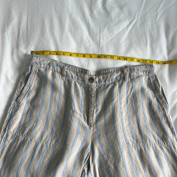 J. Jill Love Linen 100% Linen Creased-Front Wide-Leg Striped Blue Cream Pants - Picture 7 of 15